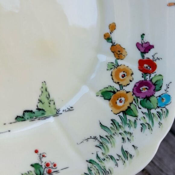 Crown Staffordshire Floral Cake Plate Serving Tray Bone China Gold Border 10" - Picture 5 of 16